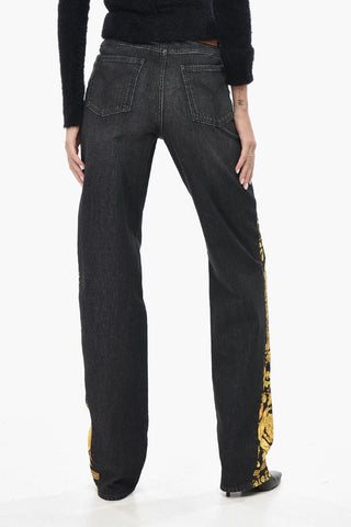Jeans a Gamba Dritta con Inserti Motivo Barocco 22cm