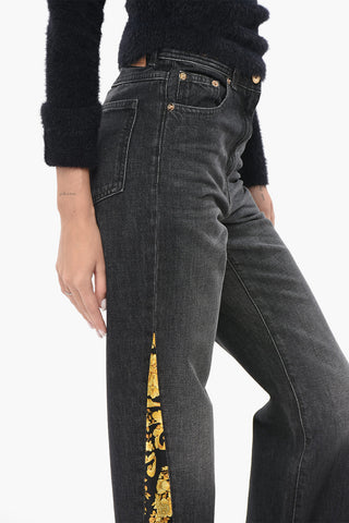 Jeans a Gamba Dritta con Inserti Motivo Barocco 22cm