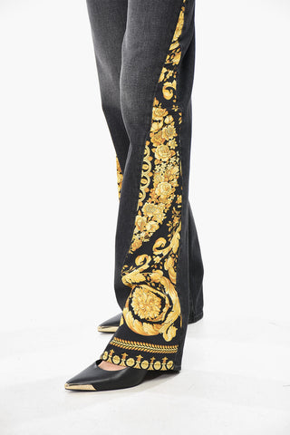 Jeans a Gamba Dritta con Inserti Motivo Barocco 22cm