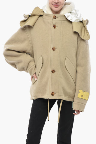Kurzer Parka aus Wollmischung mit abnehmbarem Eco-Shearling-Futter