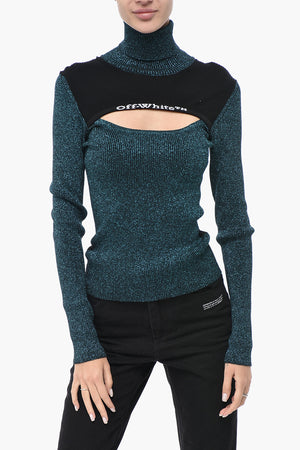 Maglia a Collo Alto in Lurex con Cut-out