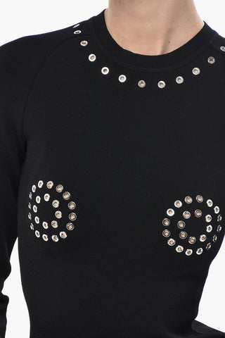 니트 미니드레스 EYELETS 플리츠 밑단