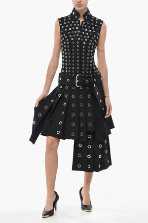 Vestito Smanicato EYELETS in Lana Stretch con Cintura