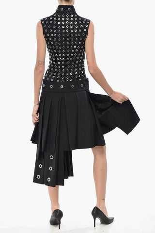 Stretch-Wool Sleeveless Dress EYELETS with Belt