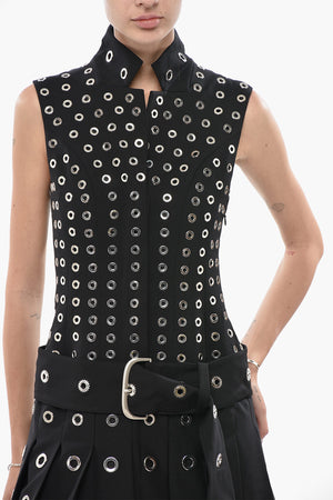 Vestito Smanicato EYELETS in Lana Stretch con Cintura