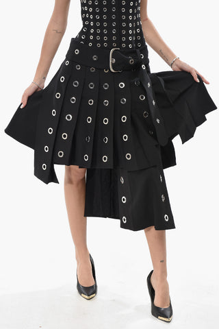 Stretch-Wool Sleeveless Dress EYELETS with Belt