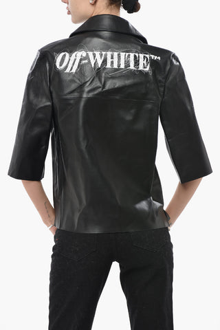 LEATHER Bowling-Bluse aus Leder mit Druckknöpfen