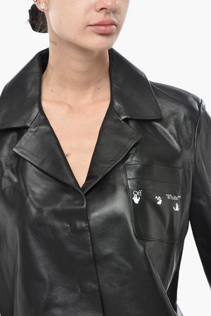 LEATHER Bowling-Bluse aus Leder mit Druckknöpfen