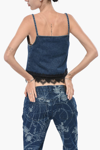 Slip-Top aus Denim mit Spitzen-Details