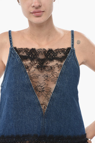 Slip-Top aus Denim mit Spitzen-Details