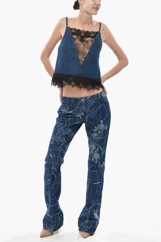 Slip-Top aus Denim mit Spitzen-Details