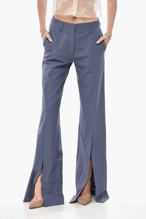 Pantaloni 4 Tasche in Misto Lana con Spacco alla Caviglia