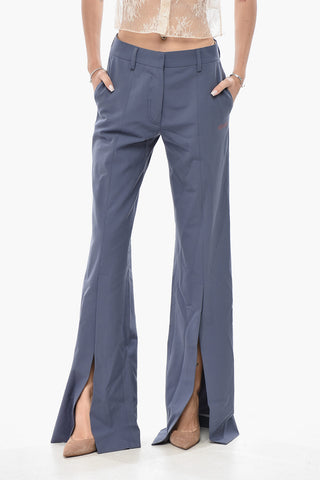 Pantaloni 4 Tasche in Misto Lana con Spacco alla Caviglia