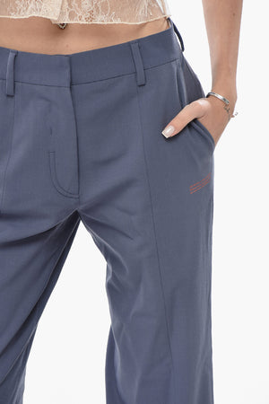 Pantaloni 4 Tasche in Misto Lana con Spacco alla Caviglia