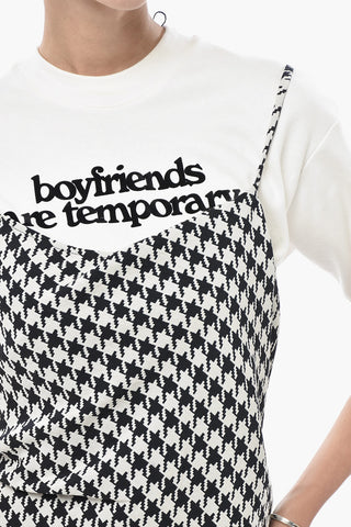 더블 패브릭 미디 드레스 TEMPORARY 하운드투스 무늬