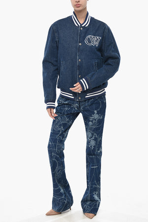 Bomber VARSITY in Denim con Logo Ricamato