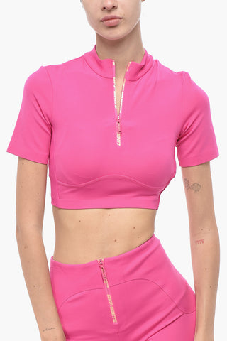 THLEISURE Cropped-T-Shirt Aus Technischem Material Mit Frontreißverschluss