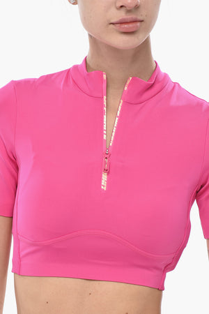 THLEISURE Cropped-T-Shirt Aus Technischem Material Mit Frontreißverschluss
