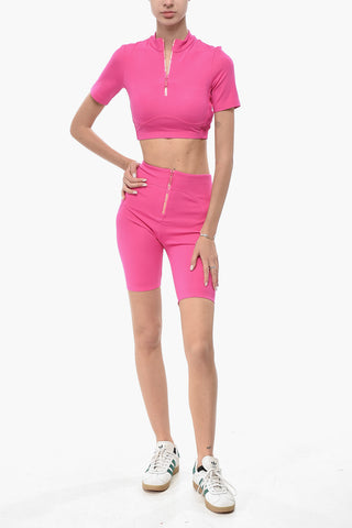 THLEISURE Cropped-T-Shirt Aus Technischem Material Mit Frontreißverschluss