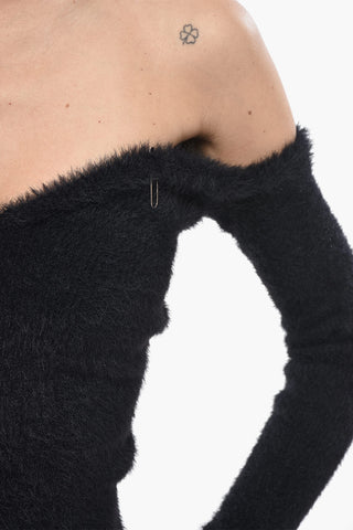 SEASONAL FUZZY Knit Sweater with Sweetheart Neckline