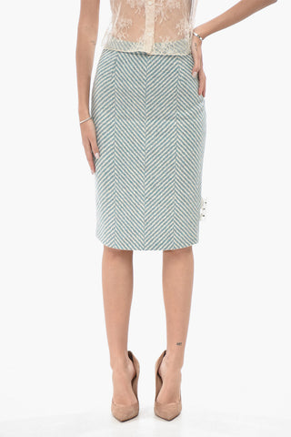 Longuette in Lana con Motivo Herringbone