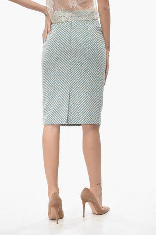 Longuette in Lana con Motivo Herringbone