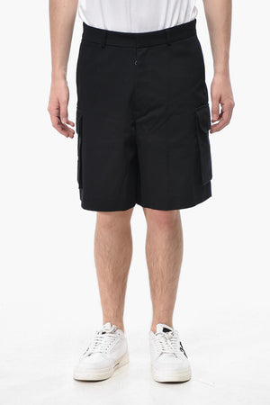Shorts Cargo in Cotone Twill con Chiusura Nascosta