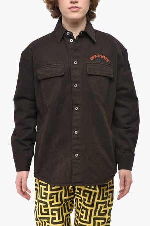 Sahariana-Overshirt aus Baumwolle mit besticktem Logo