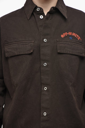 Sahariana-Overshirt aus Baumwolle mit besticktem Logo