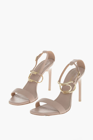 Sandali Ankle Strap in Pelle con Dettaglio Dorato con Tacco 10cm