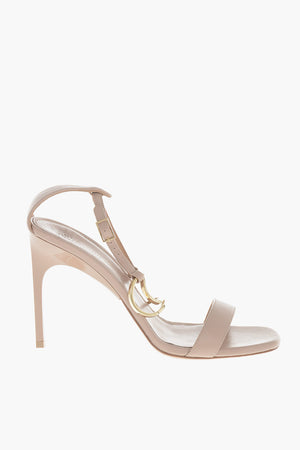 Sandali Ankle Strap in Pelle con Dettaglio Dorato con Tacco 10cm