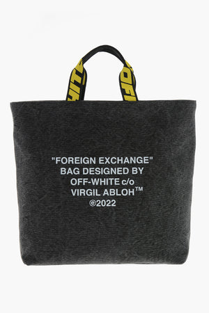 Denim Tote Bag HARD CORE With Contrasting Print