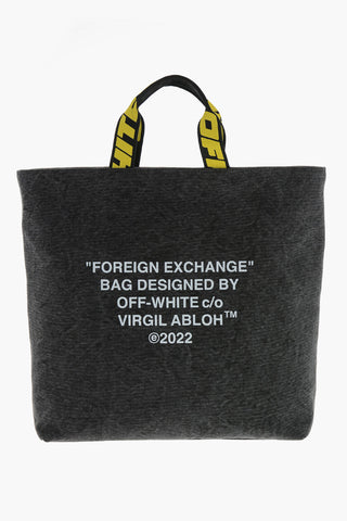 Tote Bag HARD CORE aus Denim mit kontrastierendem Print