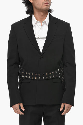 Virgin Wool Blazer EYELET BELT with Eyelet Detailing