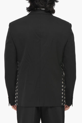 Virgin Wool Blazer EYELET BELT with Eyelet Detailing
