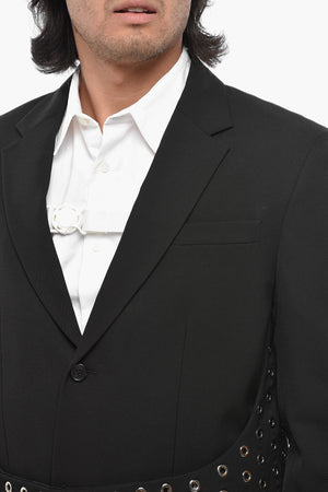 Virgin Wool Blazer EYELET BELT with Eyelet Detailing