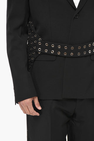 Virgin Wool Blazer EYELET BELT with Eyelet Detailing