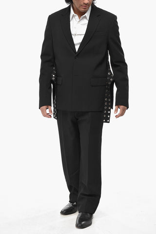Virgin Wool Blazer EYELET BELT with Eyelet Detailing