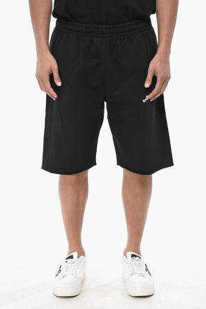 Shorts in Cotone Garzato con Fondo a Taglio Vivo