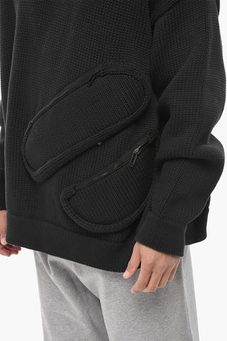 SEASONAL Cotton Blend Crewneck Sweater With Zip Pockets