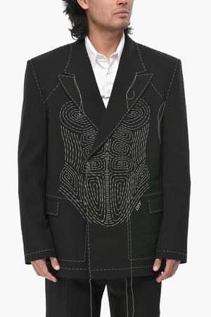 Embroidered Cotton Double-Breasted Blazer BODY STITCH