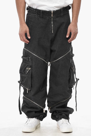 Cargo-Jeans mit Querreißverschlüssen und elastischem Bündchen