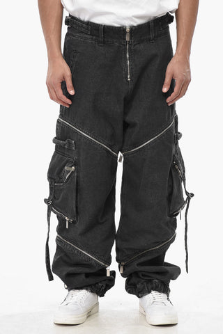 Cargo-Jeans mit Querreißverschlüssen und elastischem Bündchen
