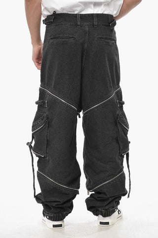 Cargo-Jeans mit Querreißverschlüssen und elastischem Bündchen