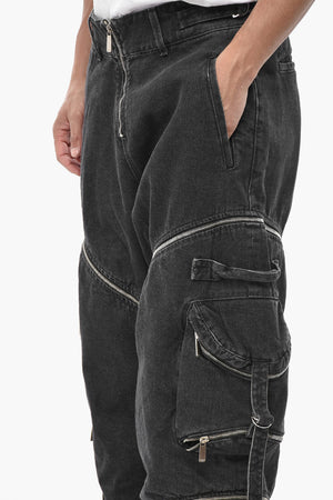 Cargo-Jeans mit Querreißverschlüssen und elastischem Bündchen