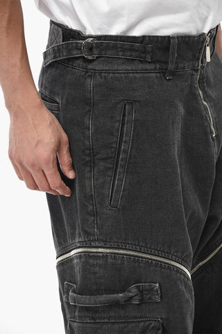 Cargo-Jeans mit Querreißverschlüssen und elastischem Bündchen