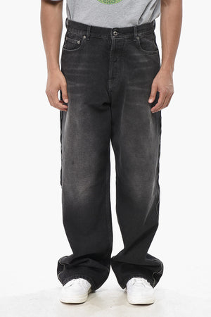 Loose Fit Washed Denim Jeans with 28cm Zip Detail