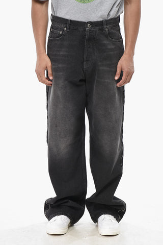 Loose Fit Washed Denim Jeans with 28cm Zip Detail