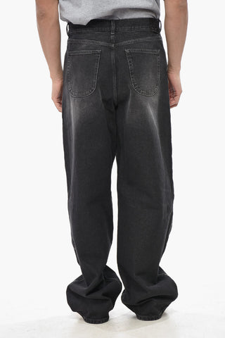 Loose Fit Washed Denim Jeans with 28cm Zip Detail