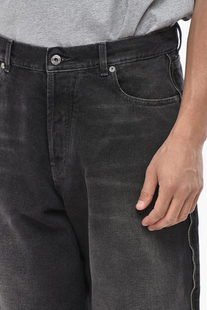Loose Fit Washed Denim Jeans with 28cm Zip Detail